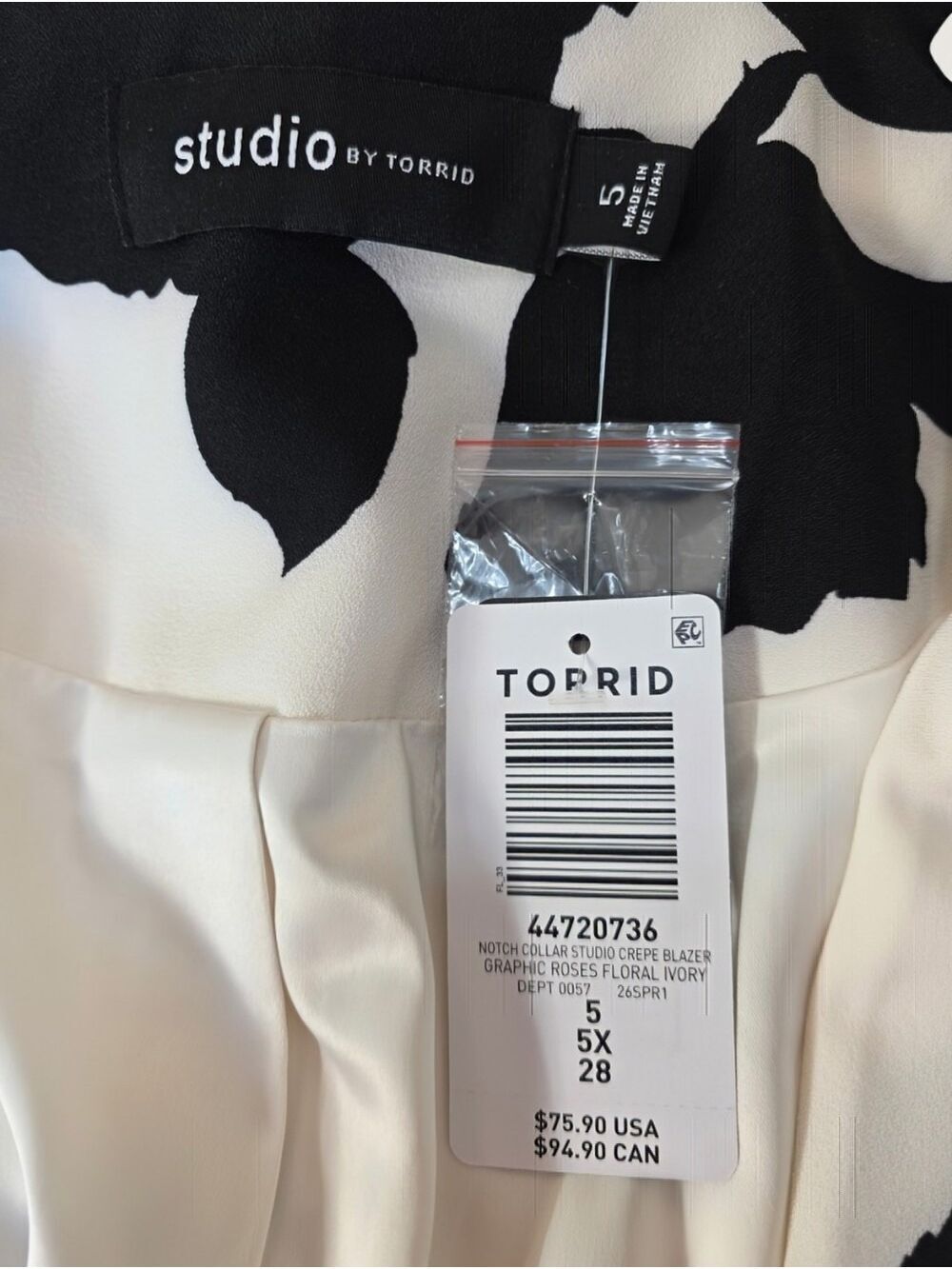Torrid Studio Floral Crepe Blazer Ivory Black 5X NWT - Picture 8 of 11